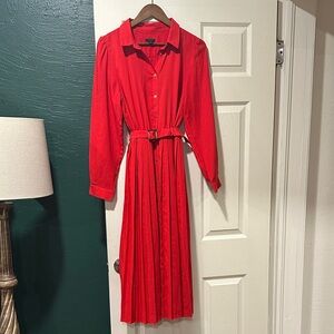 Ann Taylor Red Button-Up Midi Dress